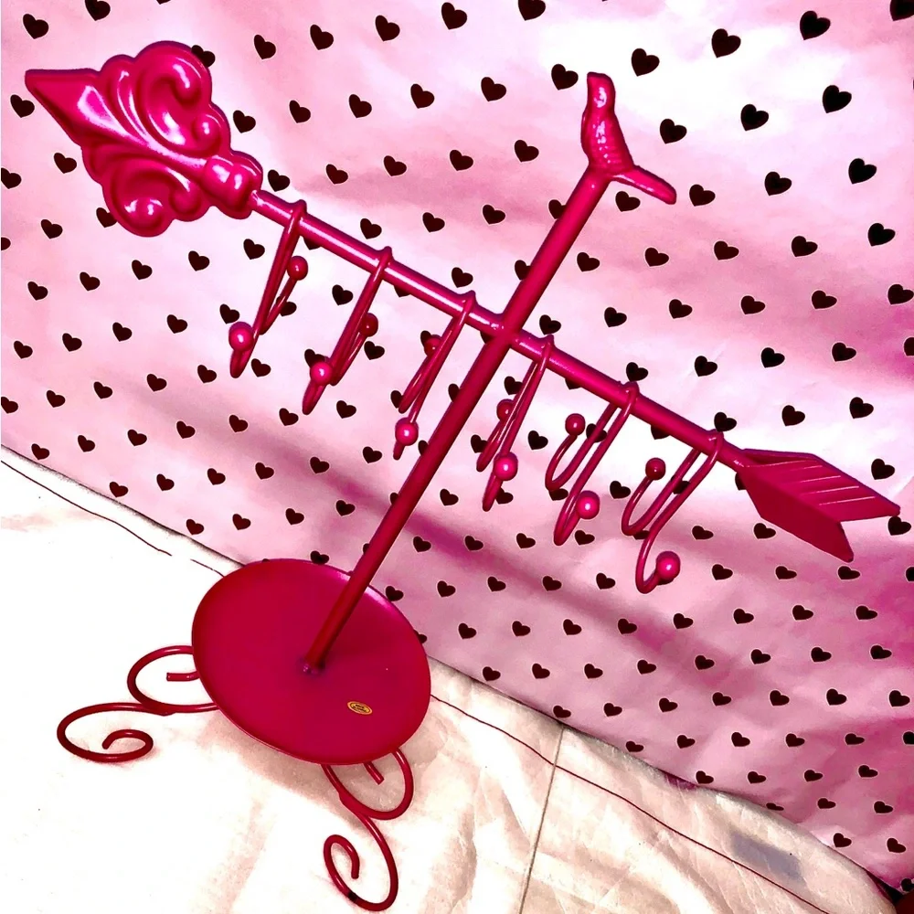 Pink Metal Jewelry Table Necklace & Earrings Rings Accessories Arrow Organizer